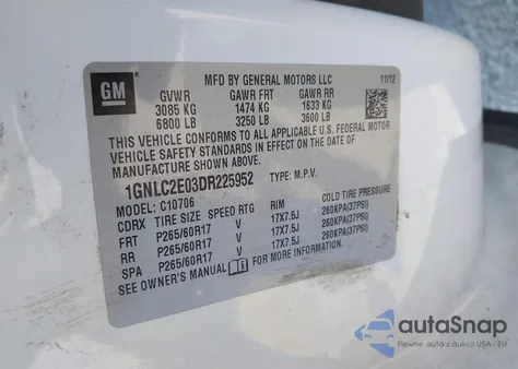 2013 Chevrolet Tahoe Commercial Fleet from USA, damaged, VIN 1GNLC2E03DR225952